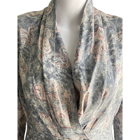 Vintage Silk Top by Classiques 100% Silk Double Breasted Pink Gray Size 4 - Picture 5 of 9